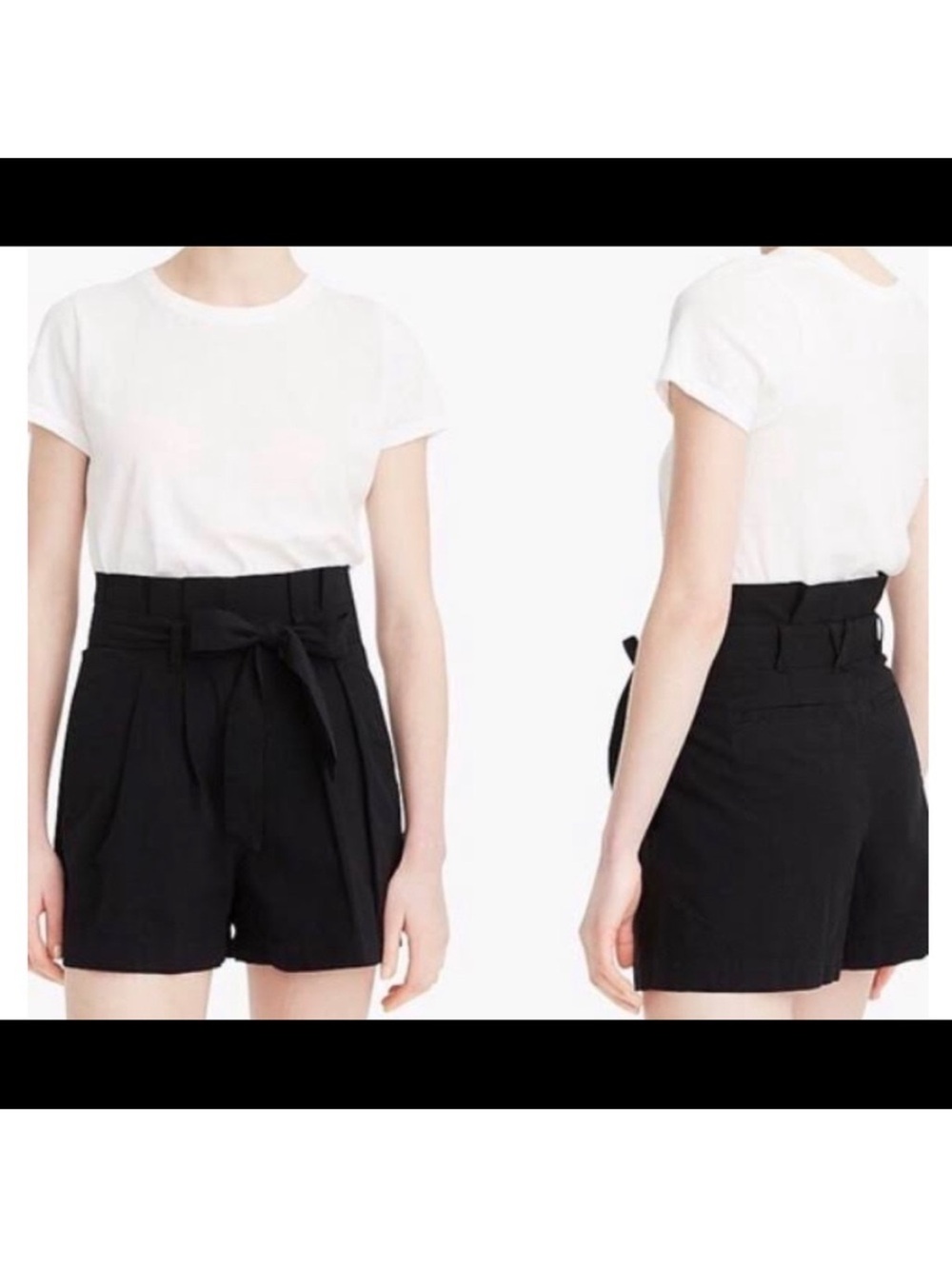J. Crew Black Cotton Seersucker Paperbag Waist Shorts